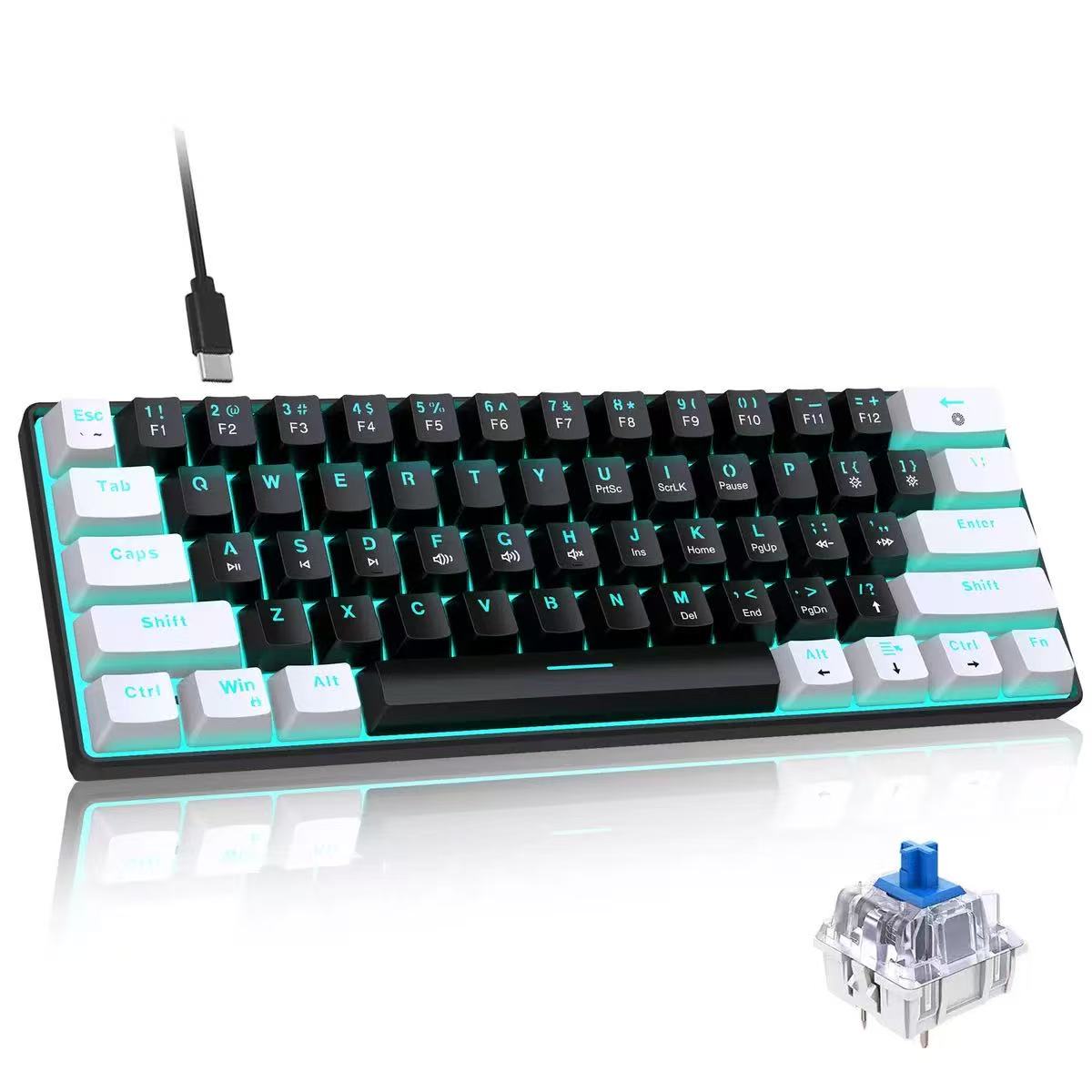 60% Mechanical Keyboard, Gamin - Keyboard Gaming Blue Switch ulasan dan harga
