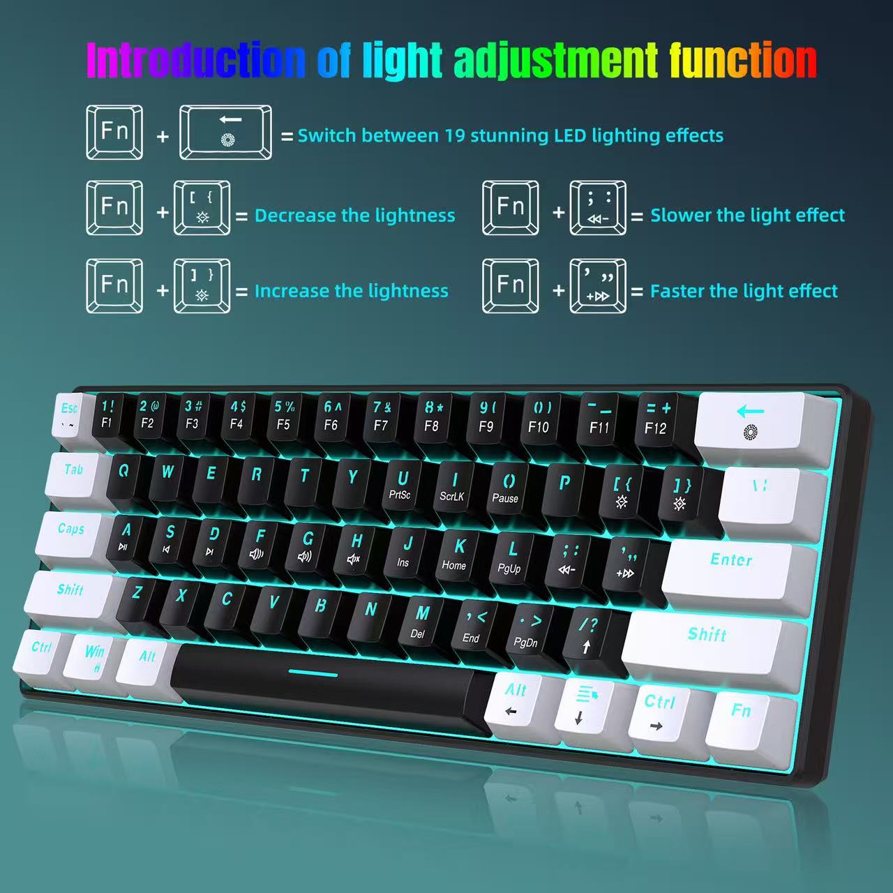 60% Mechanical Keyboard, Gamin - Keyboard Gaming Blue Switch ulasan dan harga