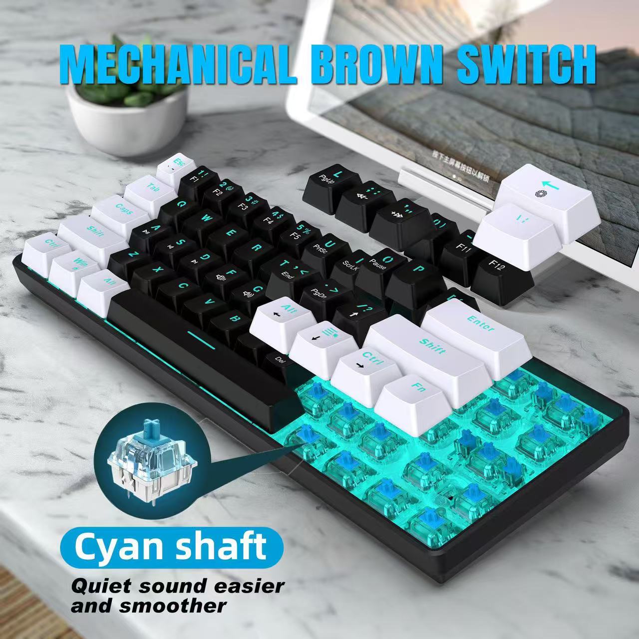 60% Mechanical Keyboard, Gamin - Keyboard Gaming Blue Switch ulasan dan harga